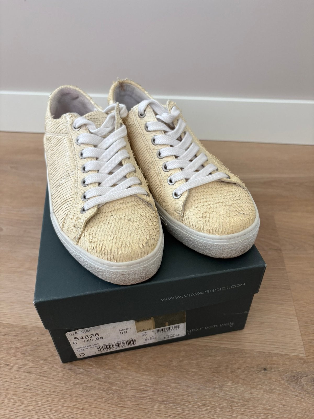 VIA VAI dames sneaker maat 39 leer, Beige, Ophalen of Verzenden, Sneakers of Gympen, Zo goed als nieuw