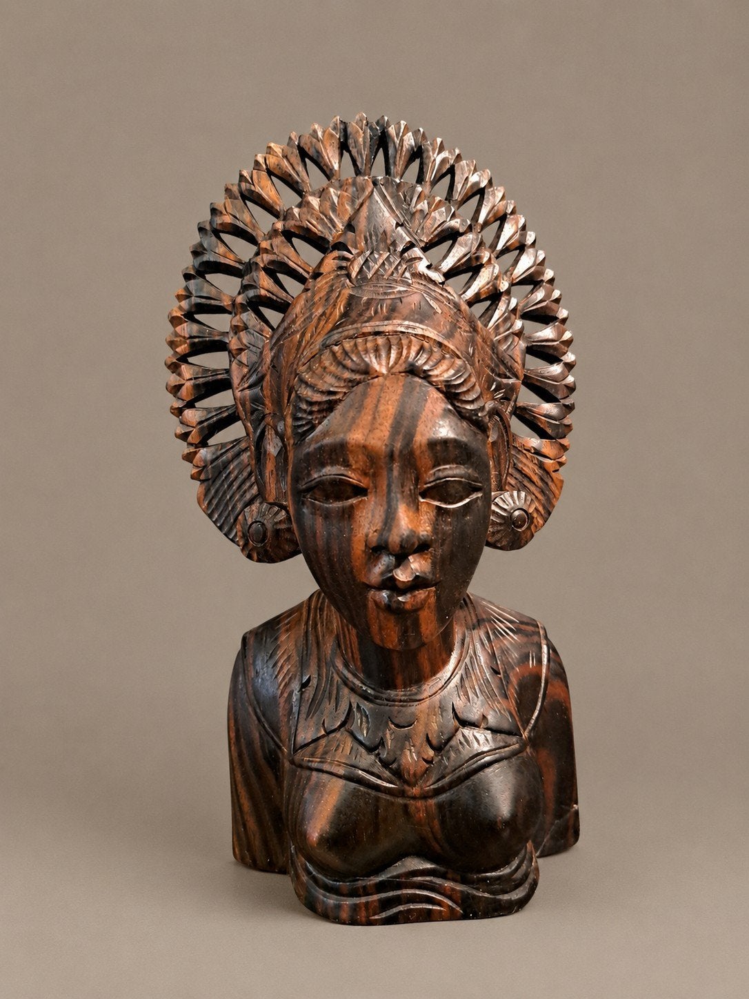 Balinese Buste van Coromandel Hout - 19cm, Antiek en Kunst, Minder dan 20 cm, Buste, Ophalen of Verzenden, Handgemaakt