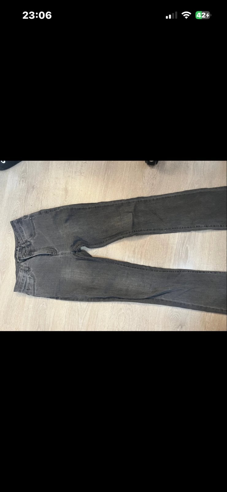 Donkergrijze jeans van Miss Etam, Ophalen of Verzenden, Gedragen, Grijs, Overige jeansmaten