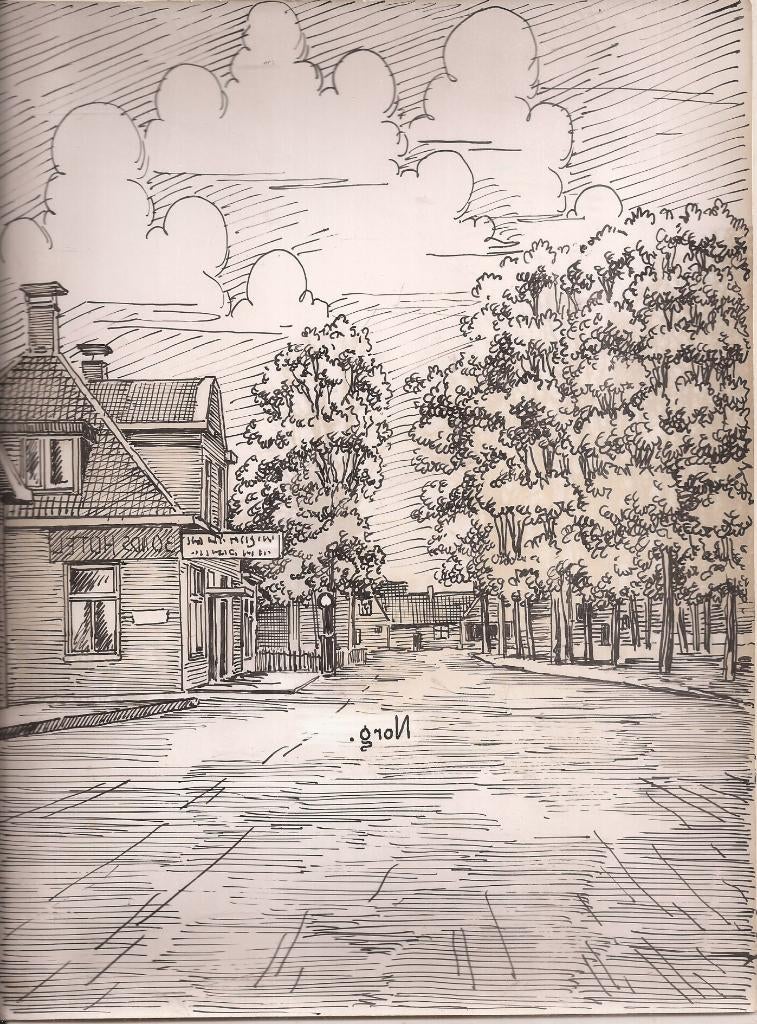 Norg Dorpsgezicht met Hotel tekening Sievers 1948, Ophalen of Verzenden