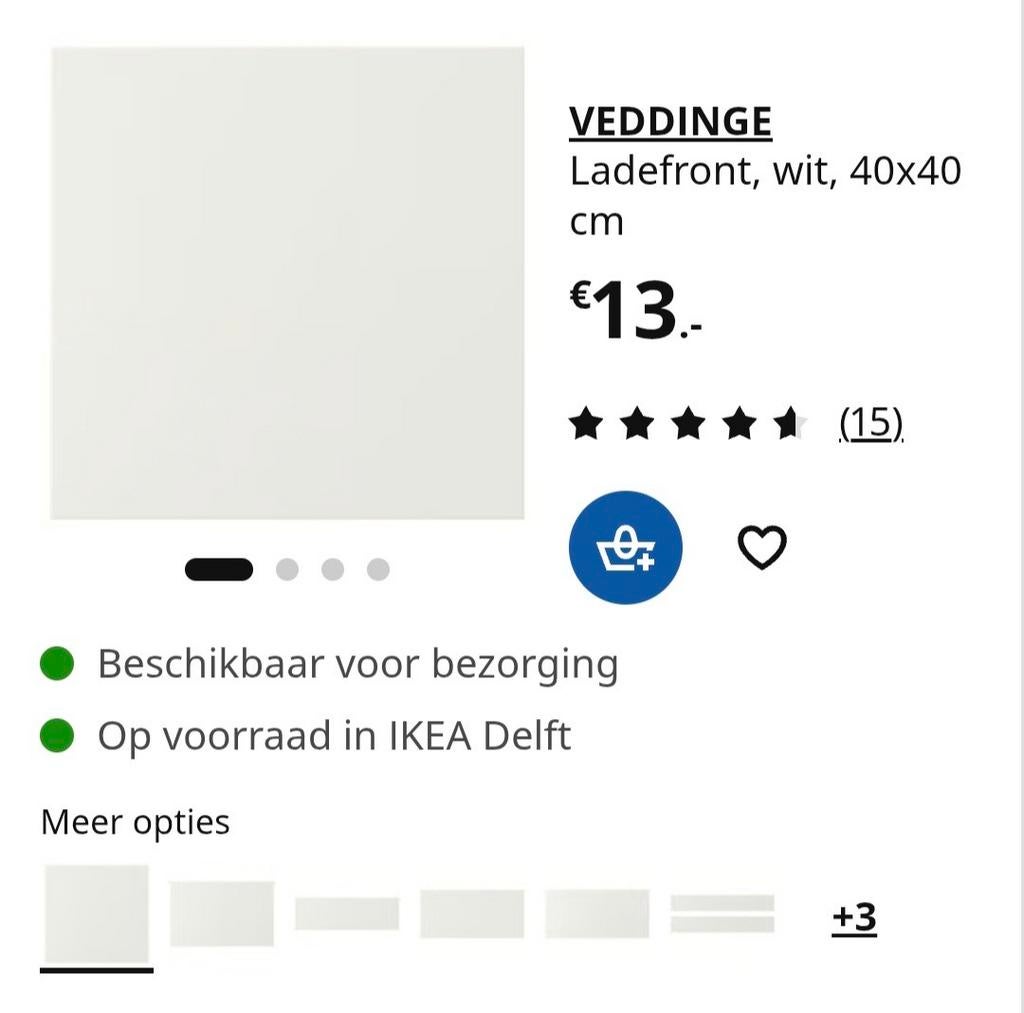 Veddinge 2 ladefront, wit 40x40, Ophalen, Minder dan 50 cm, Wit, Minder dan 25 cm