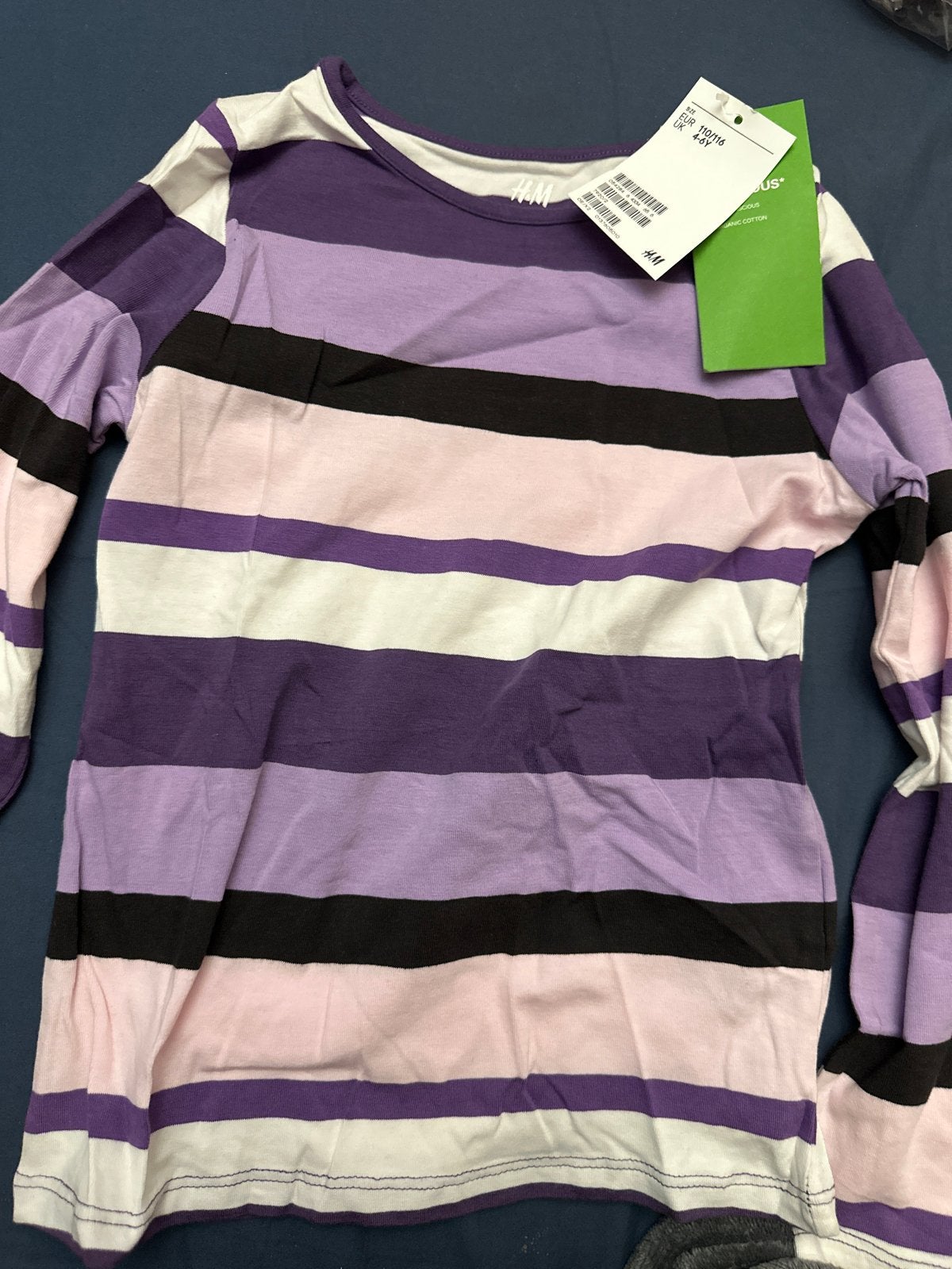 H&M nieuw gestreept bio shirt lange mouwen paars/zwart/wit, Kinderen en Baby's, Ophalen of Verzenden, Nieuw, Meisje