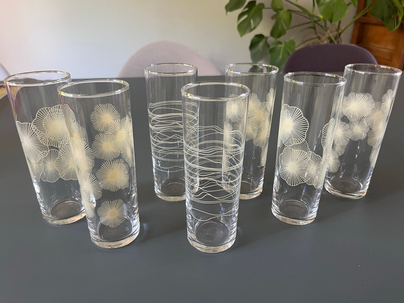 Vintage Tom Collins glazen IKEA 'Atomic Sunburst' - 7 stuks, Ophalen of Verzenden