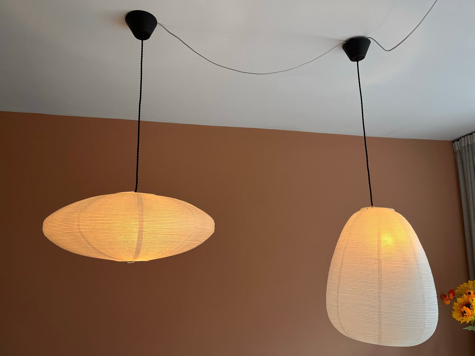 Set van 2 papieren hanglampen - Japans design, Ophalen, Zo goed als nieuw, Textiel
