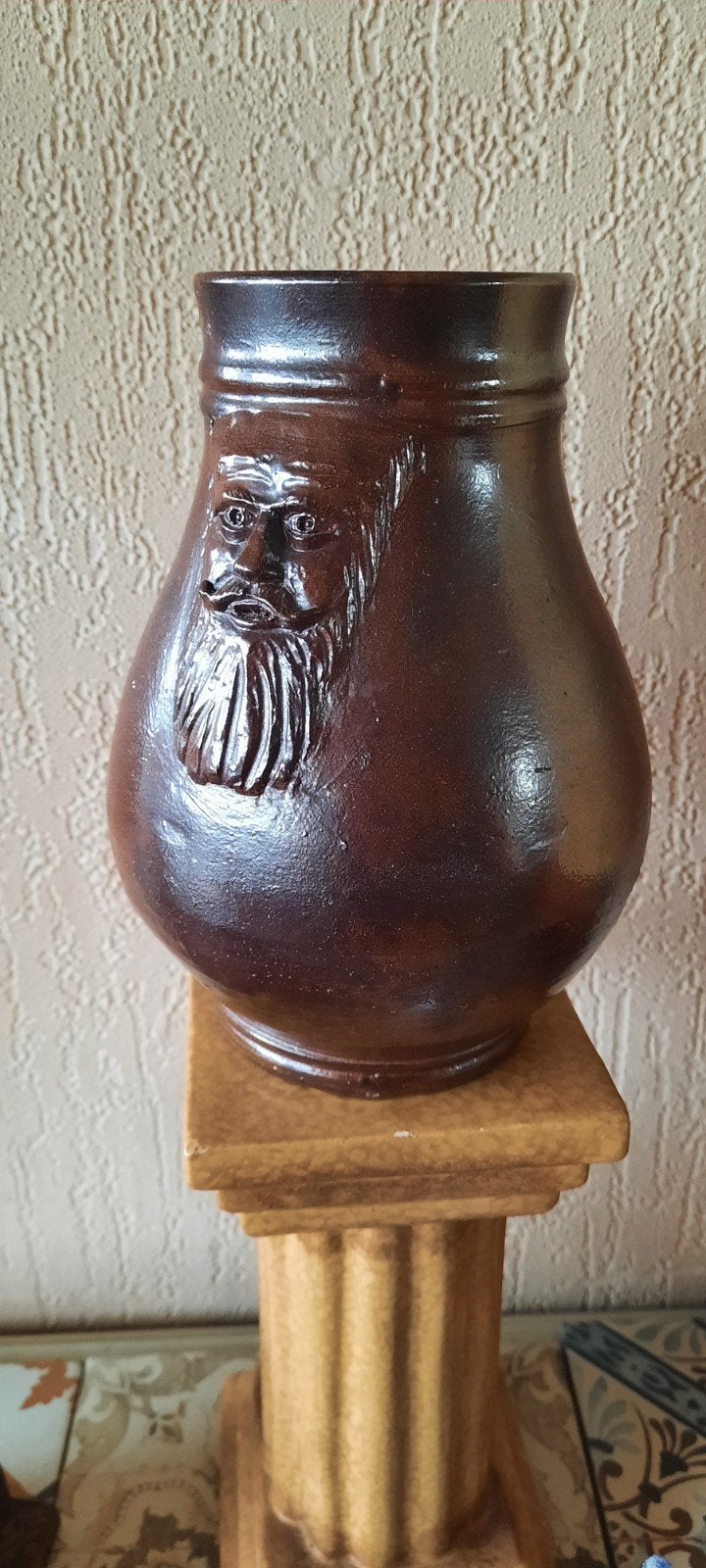 Antieke Stoneware Baardmankruik., Ophalen of Verzenden