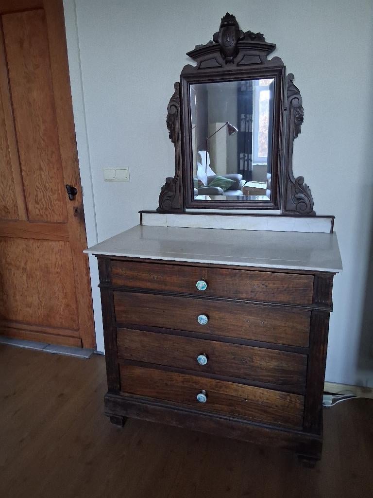Antieke commode met spiegel, Antiek en Kunst, Antiek | Meubels | Kasten, Ophalen