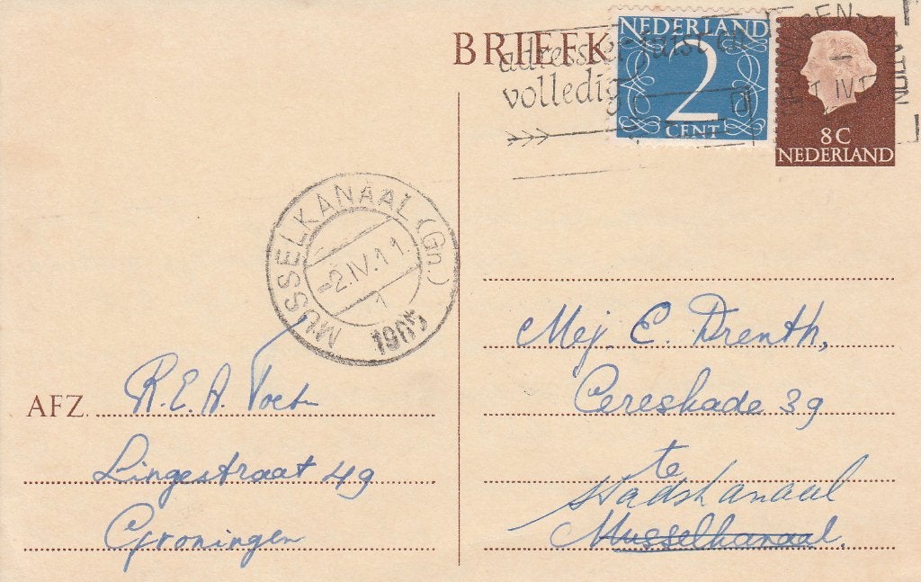 GRONINGEN-Musselkanaal-Stadskanaal 1965 voor Mej DRENTH, Verzenden, 1960 tot 1980, Gelopen, Groningen