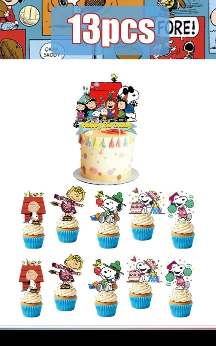Snoopy en vrienden taart- en cupcake toppers (13 stuks), Ophalen, Nieuw, Versiering, Verjaardag