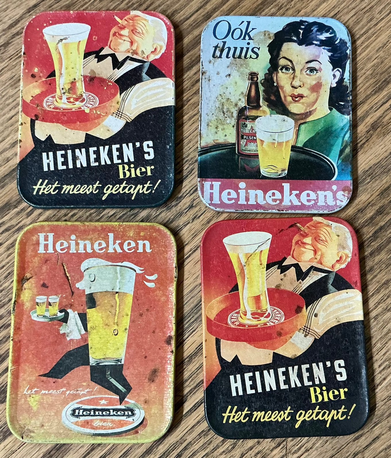 4 oude heineken onderzetters, Ophalen of Verzenden, Gebruikt, Viltje(s), Heineken