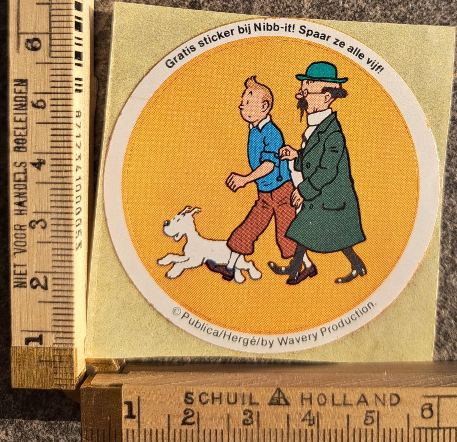 vintage sticker Kuifje Bobbie Professor Zonnebloem Hergé, Ophalen of Verzenden, Zo goed als nieuw
