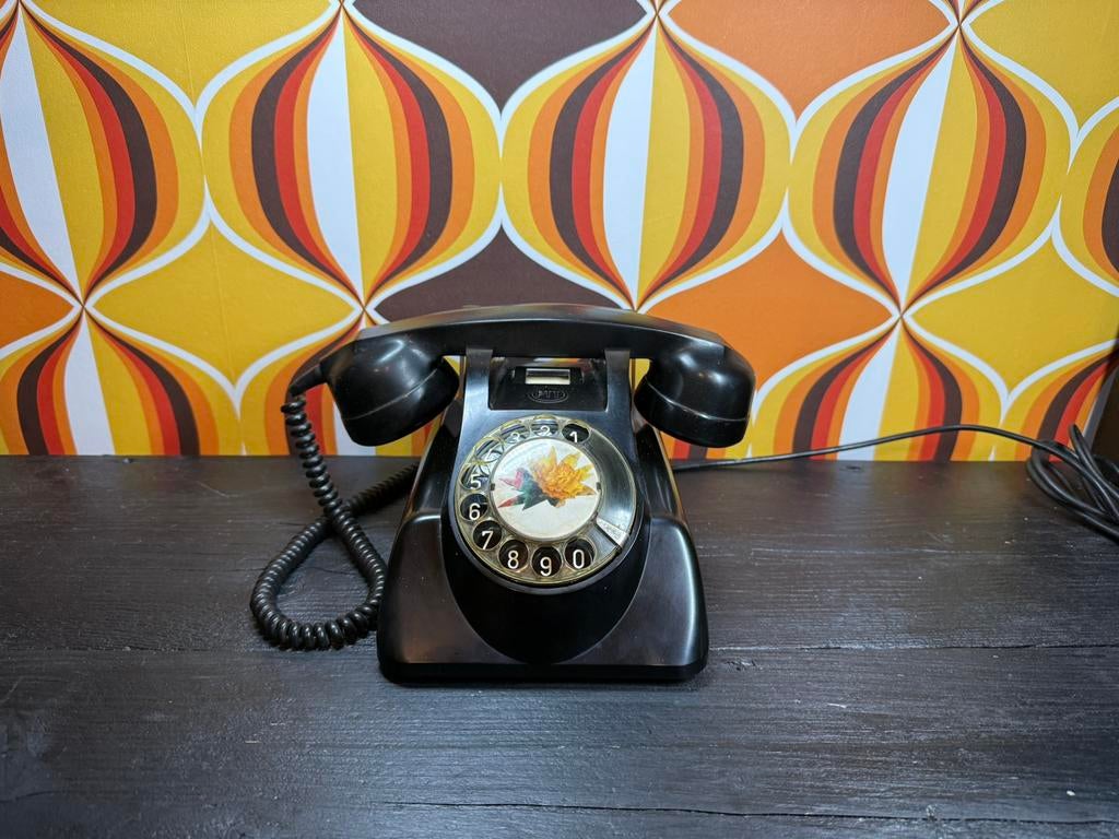 Vintage draaischijftelefoon | Zwart | Bakeliet | Heemaf, Ophalen of Verzenden