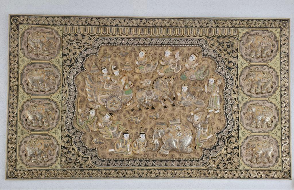 Groot Kalaga wandtapijt - Handgemaakt uit Myanmar, Antiek en Kunst, Kunst | Niet-Westerse kunst, Ophalen