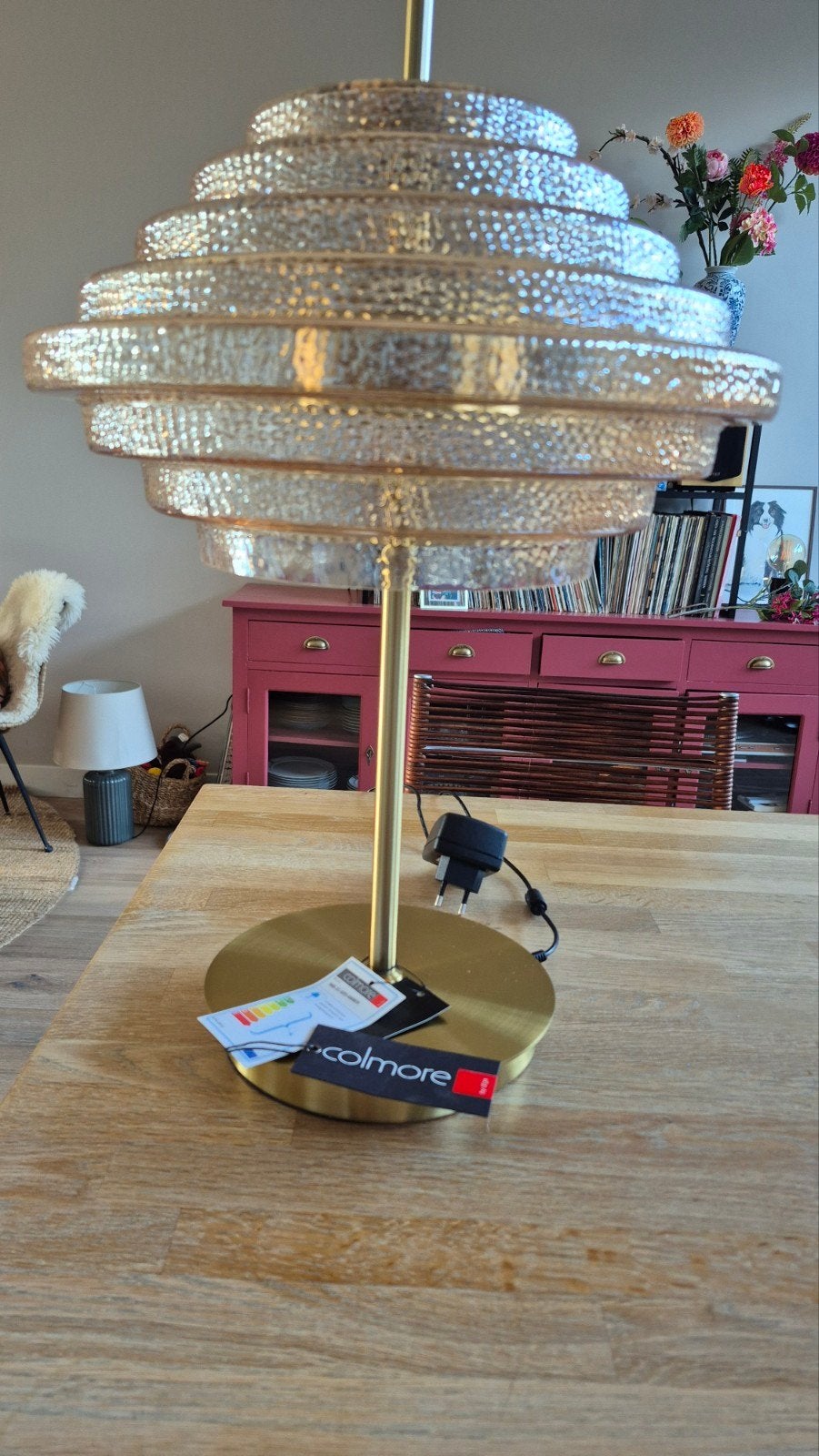 Colmore Tafellamp Goudkleurig Glas Nieuw, Huis en Inrichting, Overige merken, Goud, Nieuw, Ophalen of Verzenden