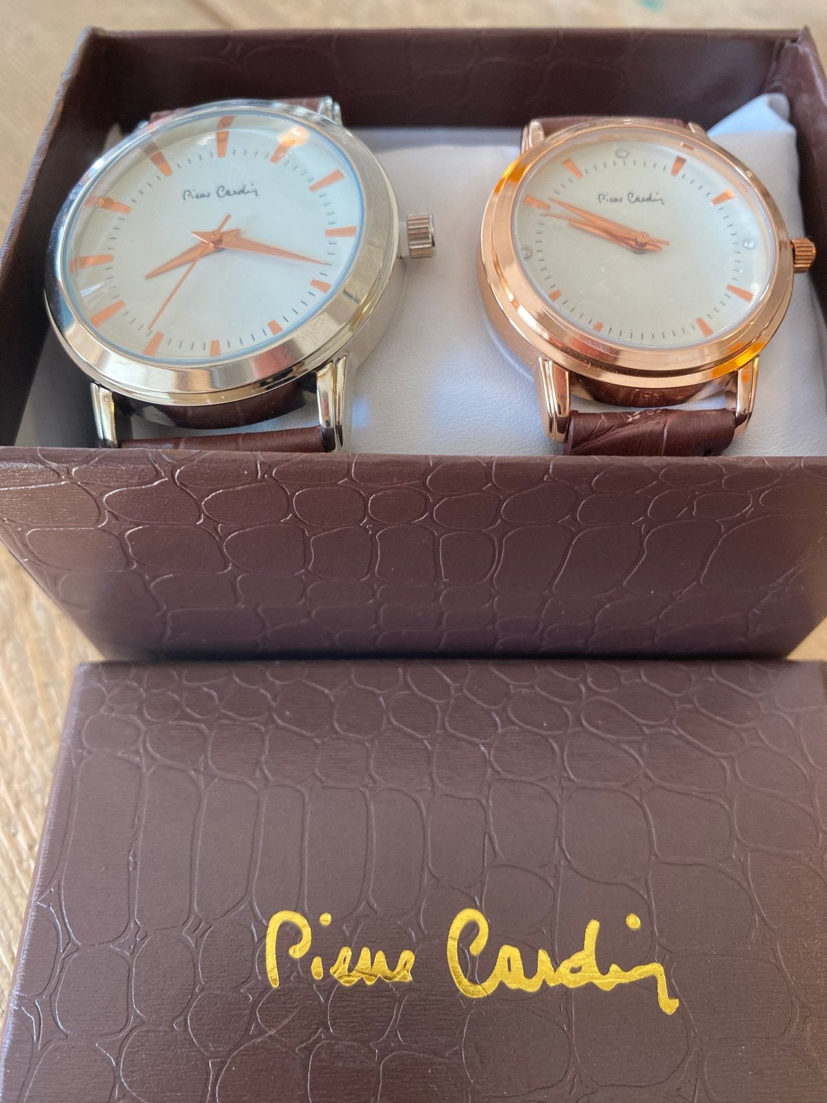 Pierre Cardin Horlogeset: Zilverkleurig & Roségoud, Overige merken, Leer, Staal, Polshorloge