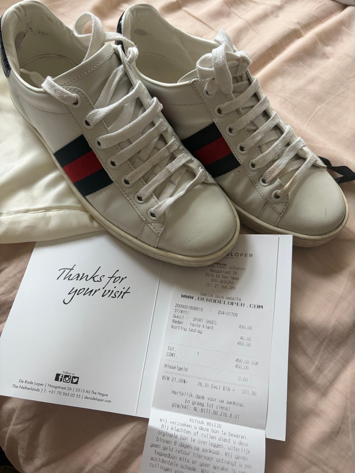 Gucci Ace Sneakers Dames - Maat 37, Ophalen of Verzenden, Gedragen, Wit, Sneakers of Gympen