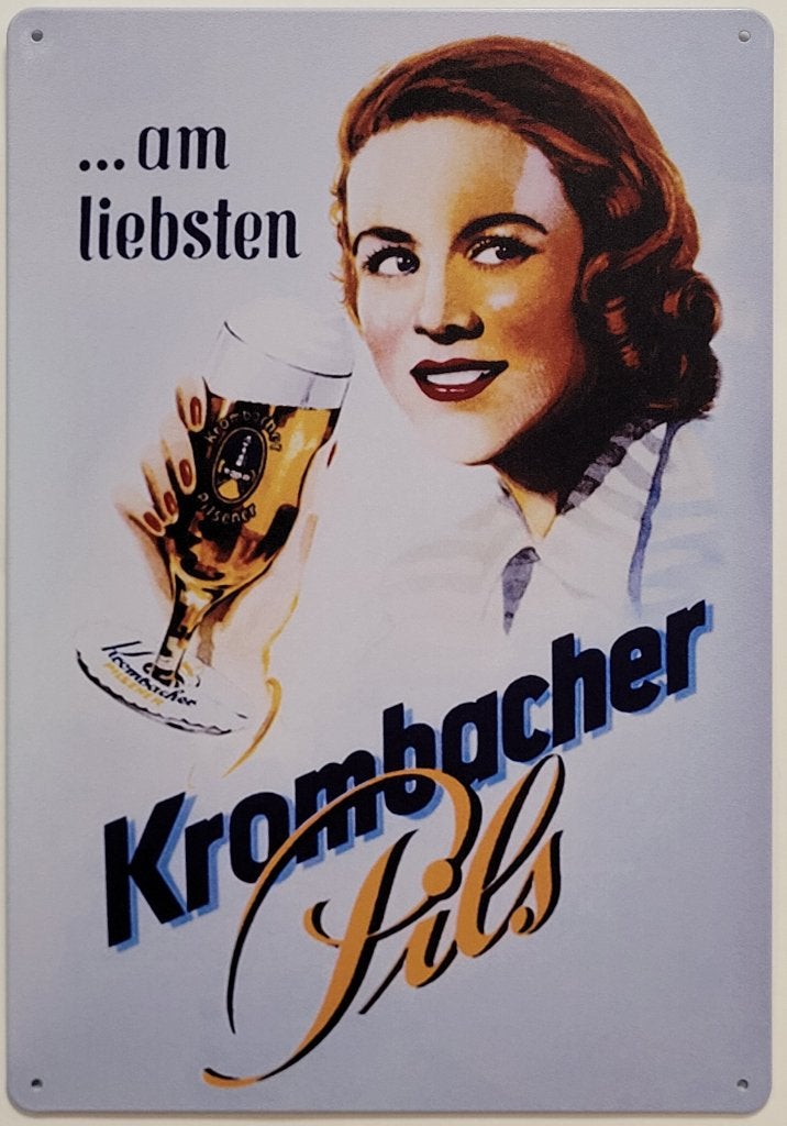 Krombacher bier pils Am Liebsten reclamebord van metaal deco, Ophalen of Verzenden, Nieuw, Reclamebord, Plaat of Schild, Overige merken