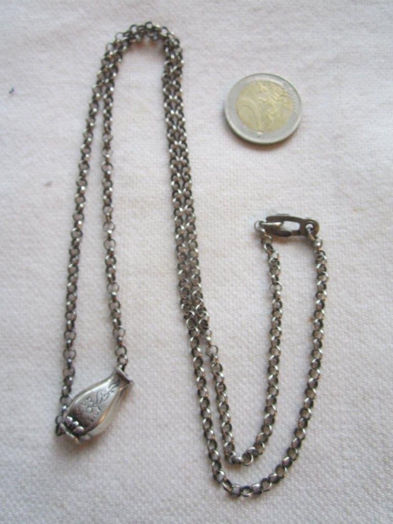 24.  Schitterende oude ketting+schuif, zilver getest,  72 cm, Sieraden, Tassen en Uiterlijk, Ophalen, Zilver, Ketting
