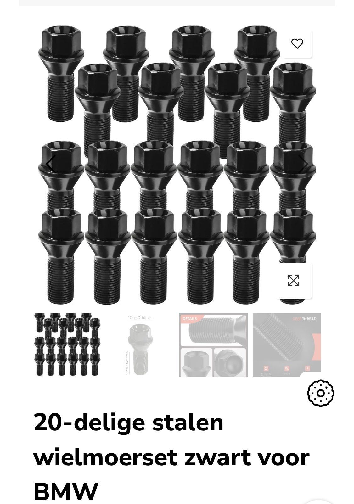 20-delige stalen orginele wielmoerset zwart voor BMW, Ophalen