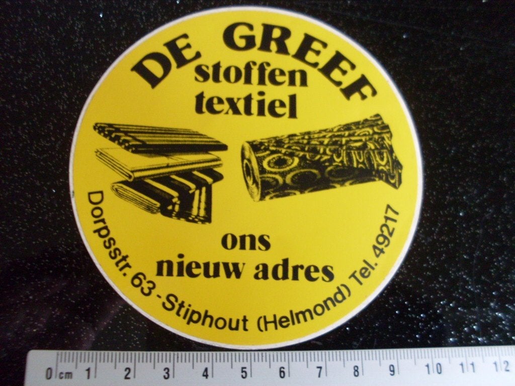 sticker de greef stoffen textiel stiphout helmond, Verzenden, Zo goed als nieuw, Bedrijf of Vereniging
