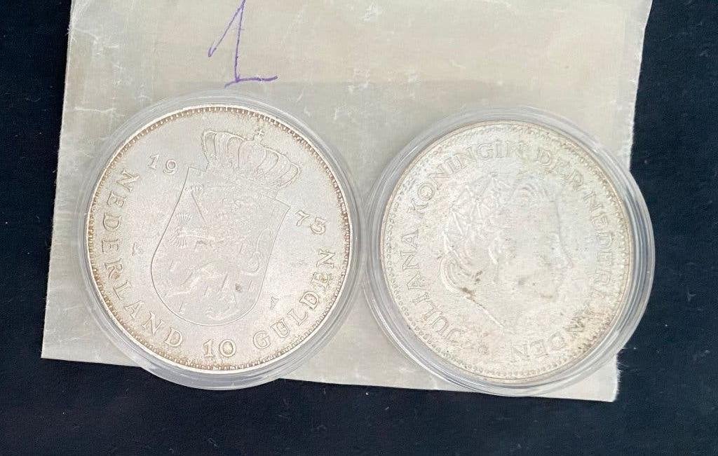set 2 zilveren tienje koningin Juliana 1970 & 1973, Koningin Juliana, Setje, Zilver, Ophalen of Verzenden