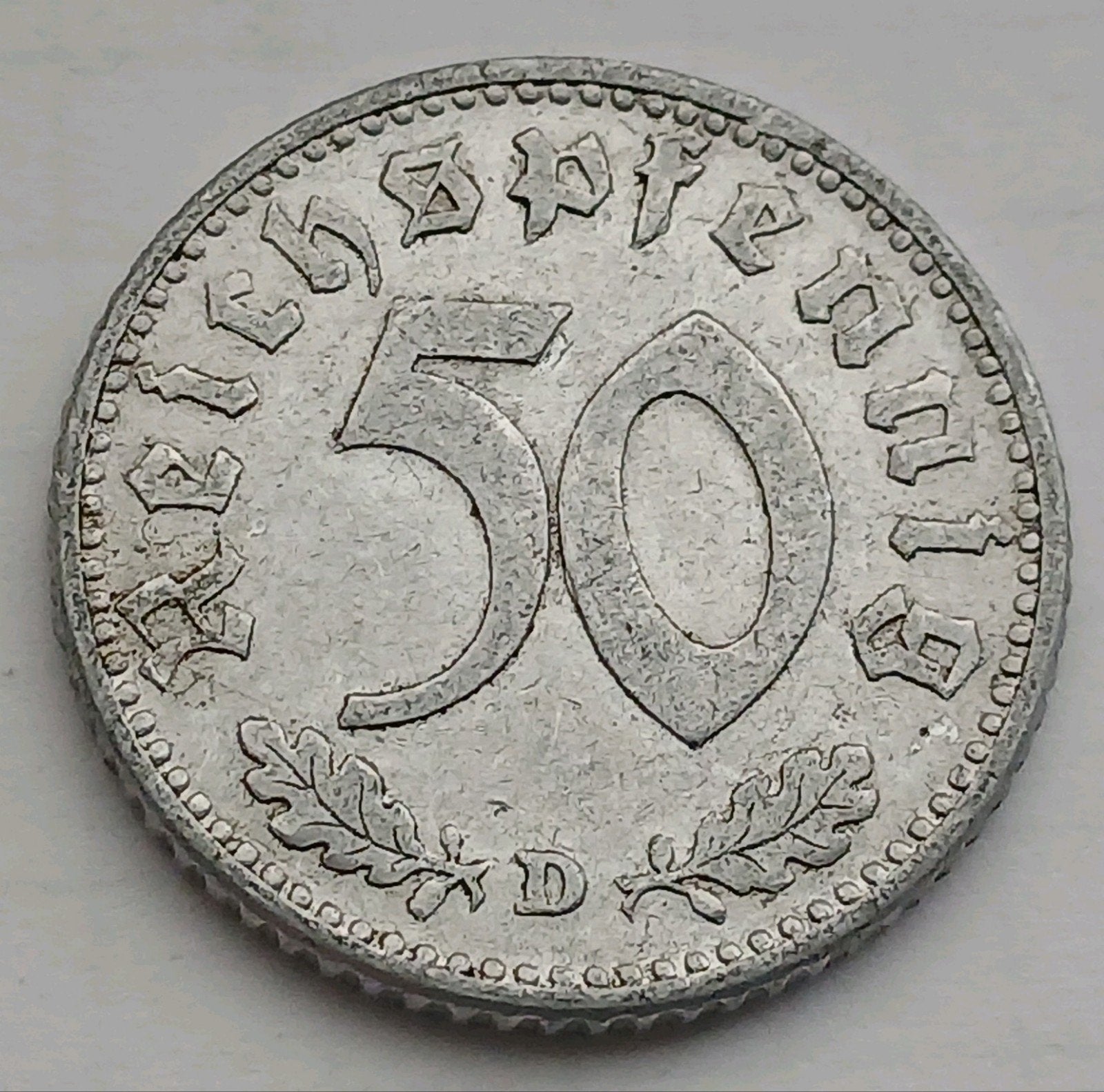 50 Reichspfennig 1935D Nazi Duitsland Oude Munt WO2 WW2, Ophalen of Verzenden, Overige soorten, Duitsland