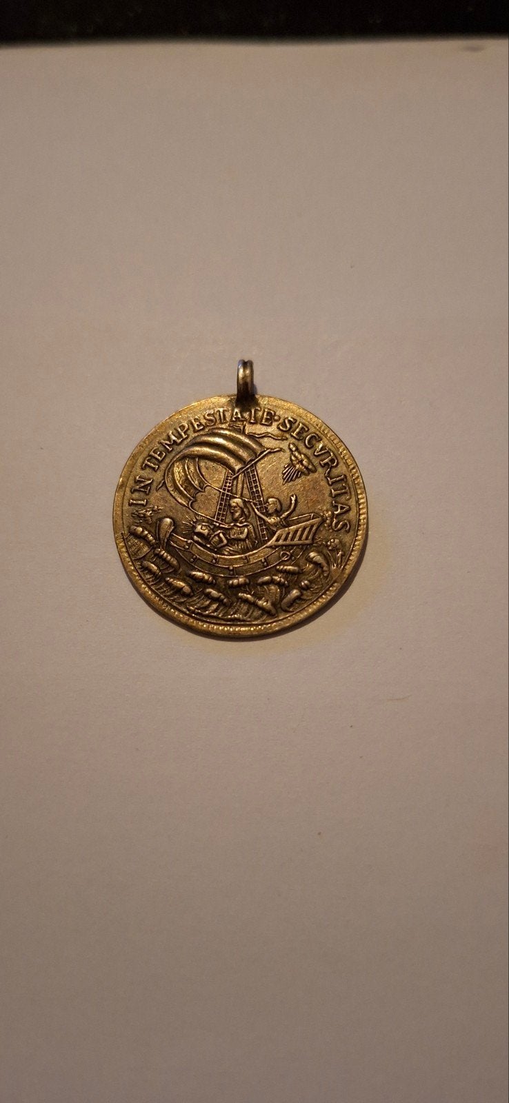 Antieke Medaille St. Joris en de Draak / Schip, Ophalen of Verzenden, Brons, Buitenland