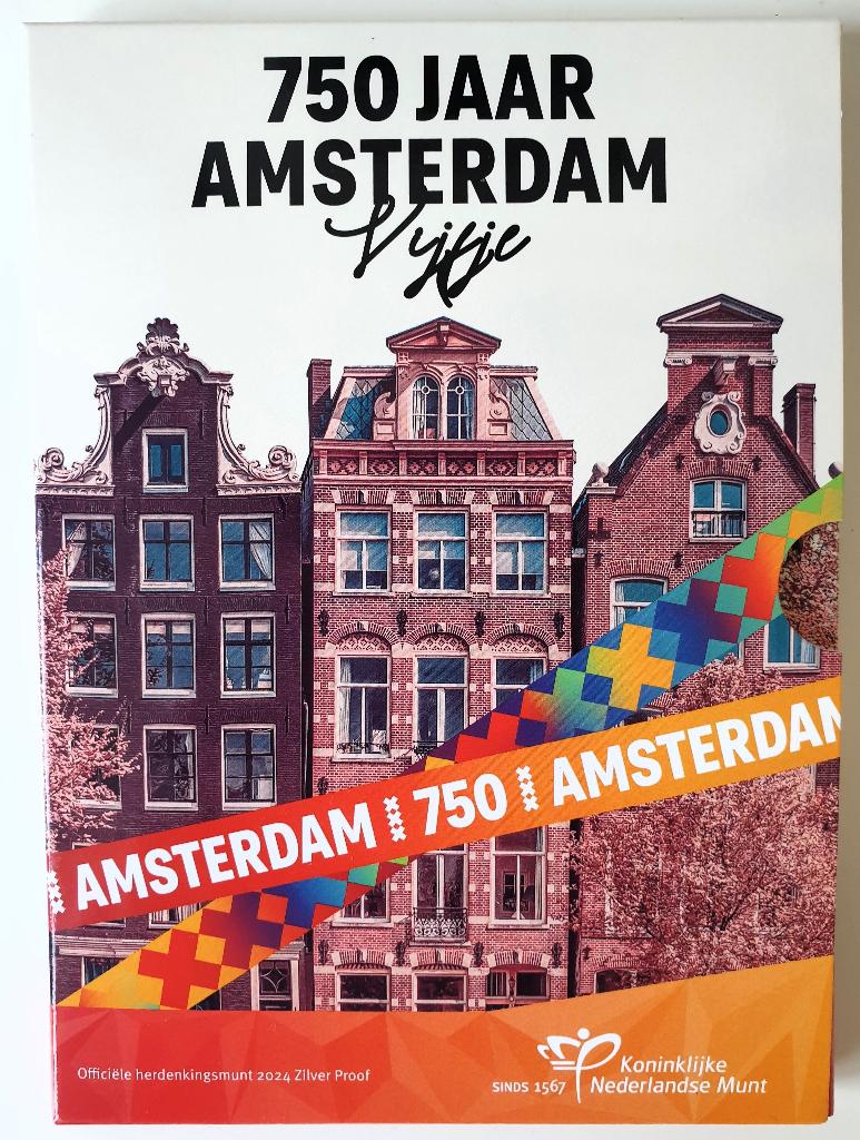 Nederland 750 jaar Amsterdam Vijfje 2024 Zilver Proof, Postzegels en Munten, Munten | Nederland, Verzenden, Koningin Beatrix, Zilver