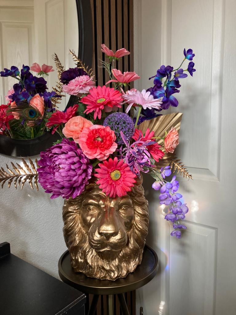 Zijden bloemen in vaas Goud Leeuwenkop, Ophalen, Meerkleurig, Bloemstuk, Nieuw