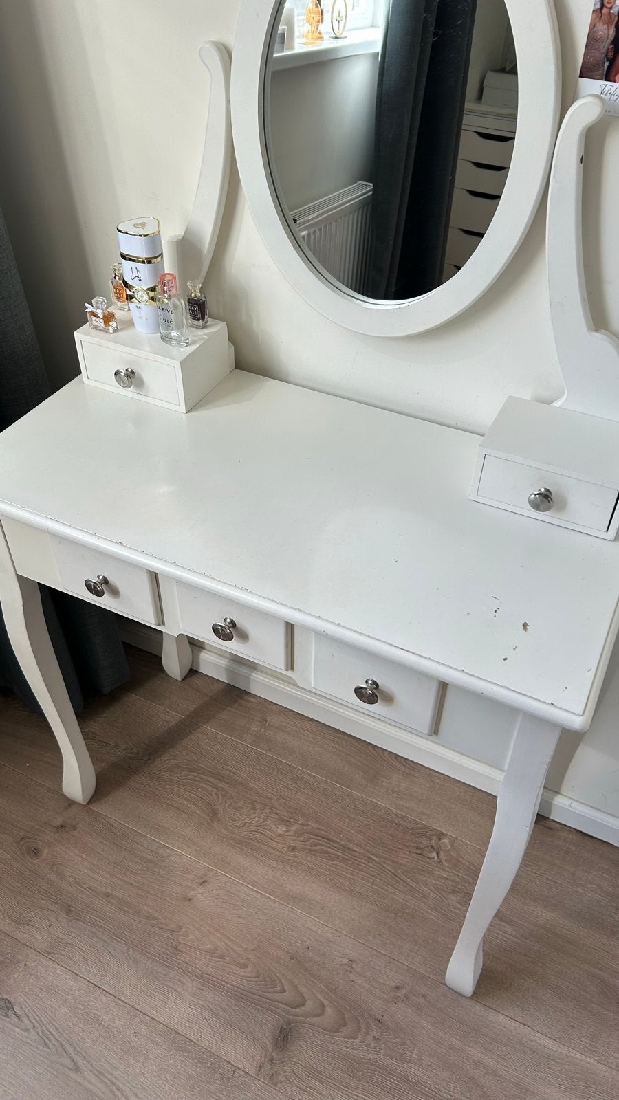 Witte kaptafel met spiegel en lades, Ophalen, Gebruikt, 100 tot 150 cm, Modern