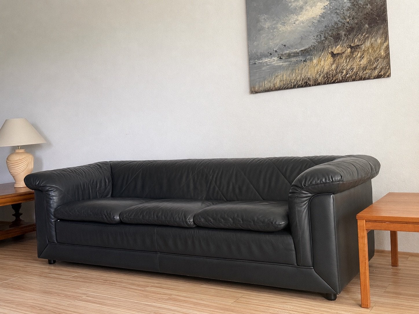 Luxe Leren 3-Zitsbank Nederlandse /BENDERS  grijsblauw, Ophalen, Minder dan 75 cm, Driepersoons, Leer
