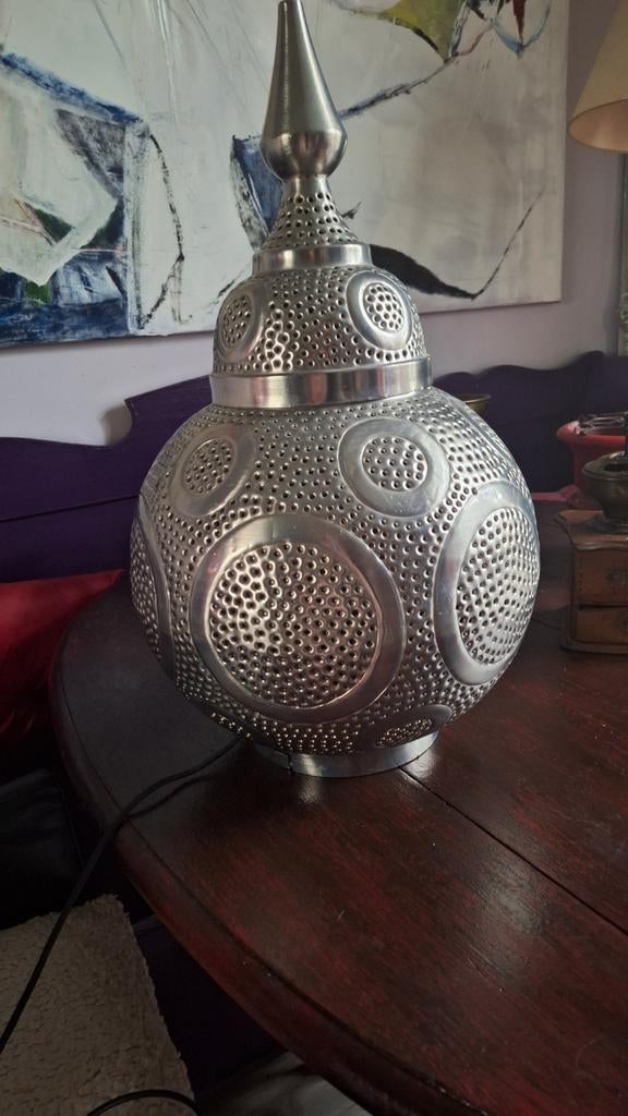 60x40. Sjeer lamp. Uit Egypte !  Zilver kleur metaal. En bre, Ophalen, Zo goed als nieuw, E27 (groot), Led-lamp