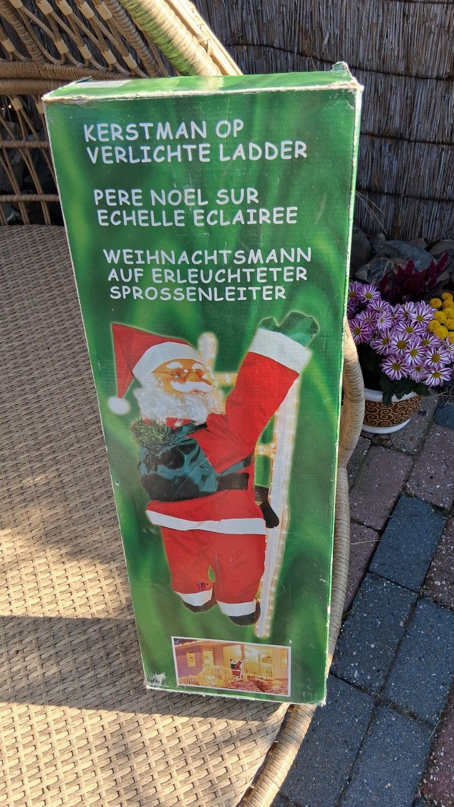 Vintage kerstman op ladder met verlichting, Ophalen of Verzenden
