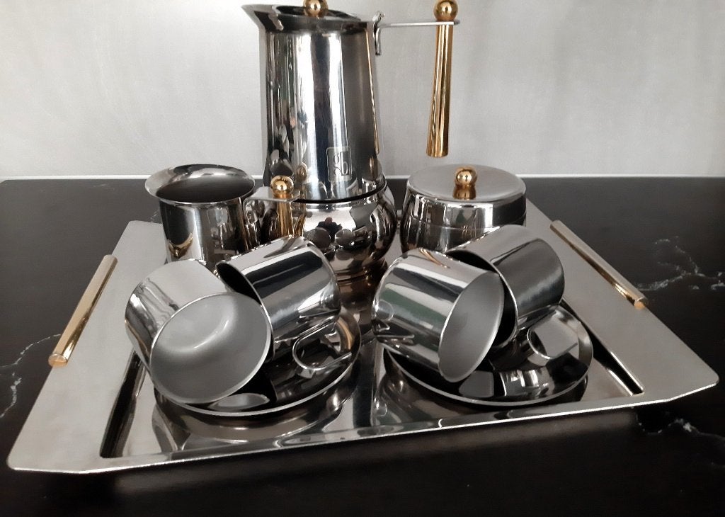 Vintage Douwe Egberts percolator met servies, Ophalen of Verzenden