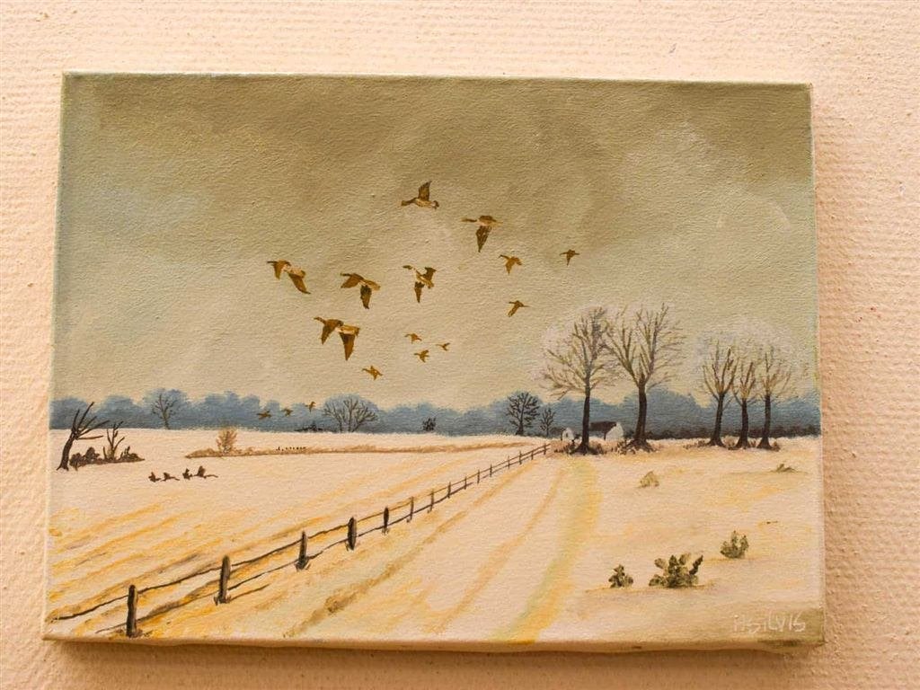 Schilderij van een winterlandschap 53928, Ophalen of Verzenden, Gebruikt, Minder dan 50 cm, Schilderij