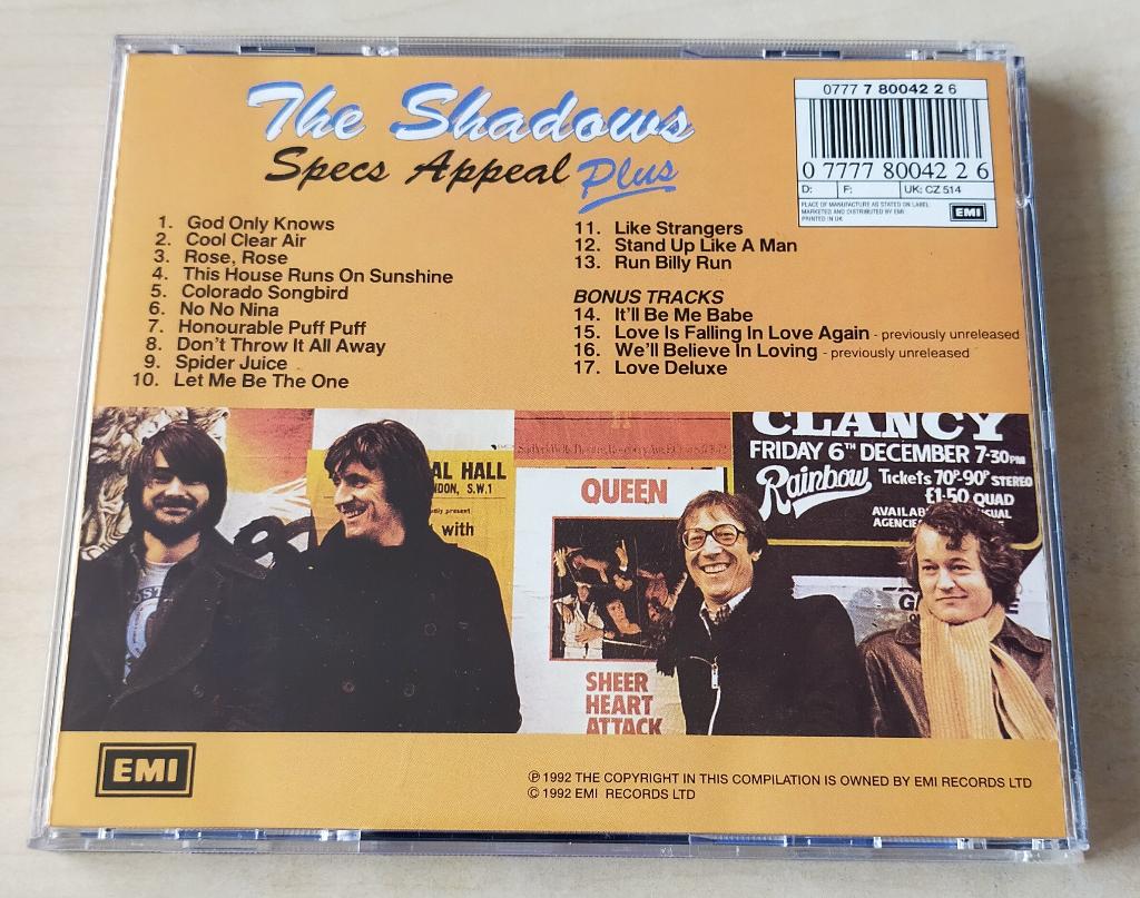 The Shadows - Specs Appeal Plus CD 1975/1992 Bonustracks, Ophalen of Verzenden, Zo goed als nieuw