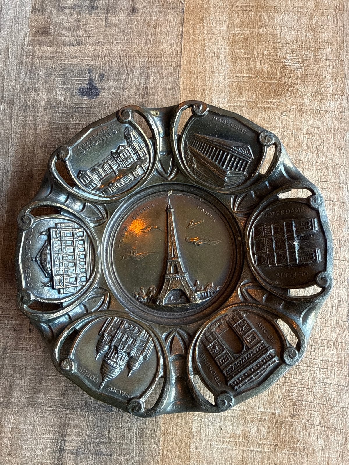 Vintage Parijs Souvenir Plaat - Eiffeltoren & Monumenten, Ophalen of Verzenden
