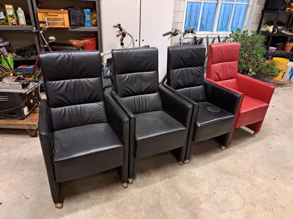 4 luxe lederen stoelen voor eettafel of vergadertafel, Huis en Inrichting, Ophalen, Gebruikt, Zwart, Leer