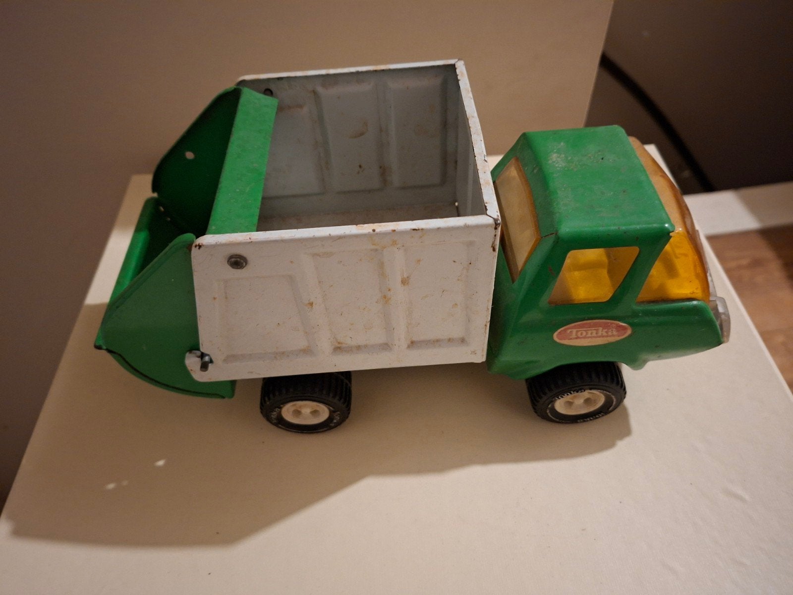 Vintage Tonka vuilniswagen - Groen en wit, Verzamelen, Ophalen of Verzenden, Gebruikt