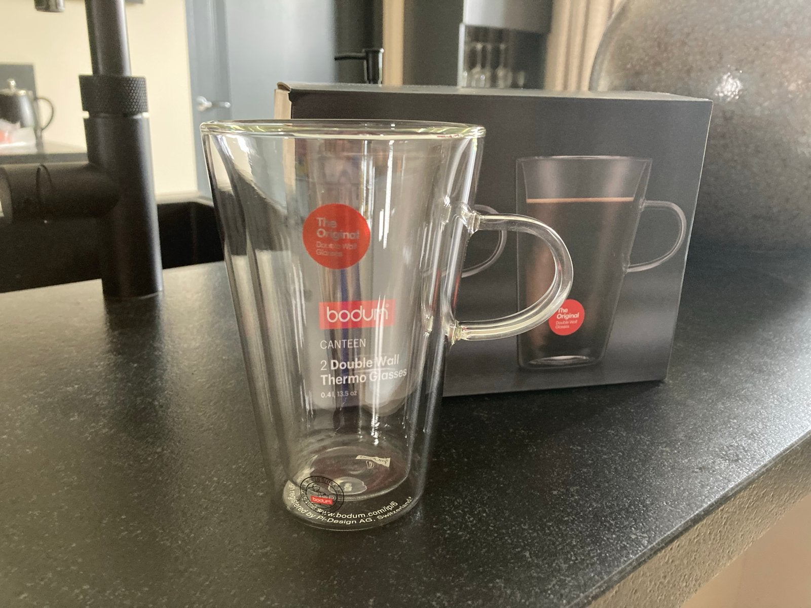 GEZOCHT Nieuwe Bodum Canteen Dubbelwandige Thermoglazen 0.4L, Nieuw, Bodum, Ophalen of Verzenden, Glas