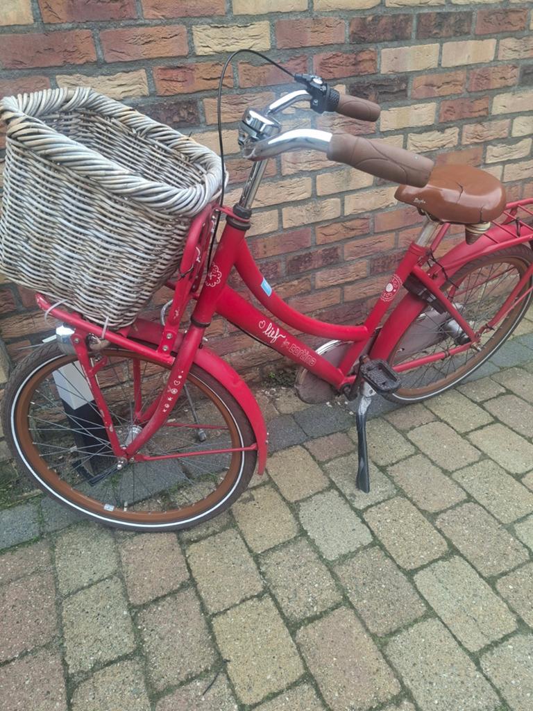 Rode Cortina fiets met mand, 24 inch- Gebruikt, Terugtraprem, Gebruikt, 47 tot 50 cm, Versnellingen