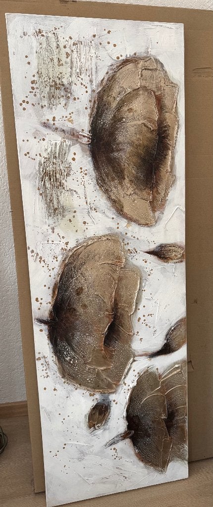 Schilderij (rozen, goud met wit) 150 x 50 cm, Antiek en Kunst, Ophalen, Bloemen
