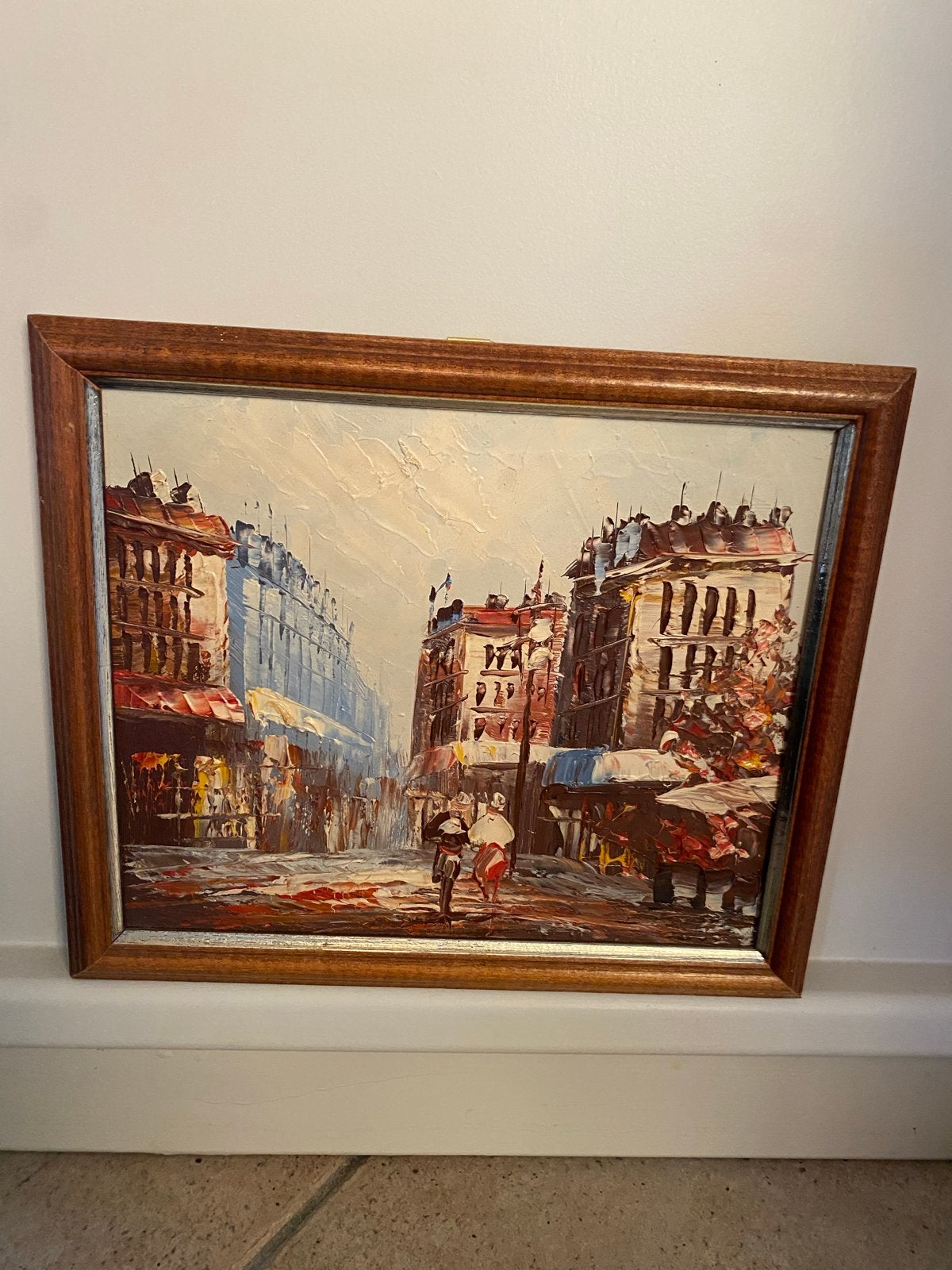 Schilderij Stadsgezicht Olieverf 37x23 cm, Doek, Ophalen of Verzenden, Olieverf, Klassiek