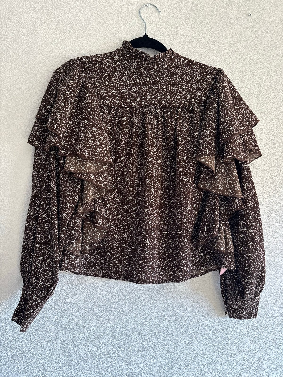 Loavies blouse maat S kort bruin met wit hoge hals, Ophalen of Verzenden, Zo goed als nieuw, Maat 36 (S), Bruin