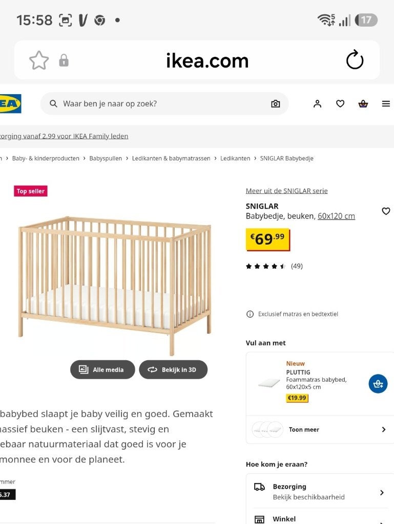 Wiegje met matras NiEUW!!+ ANDERE DINGEN, Ophalen, Nieuw, Ledikant