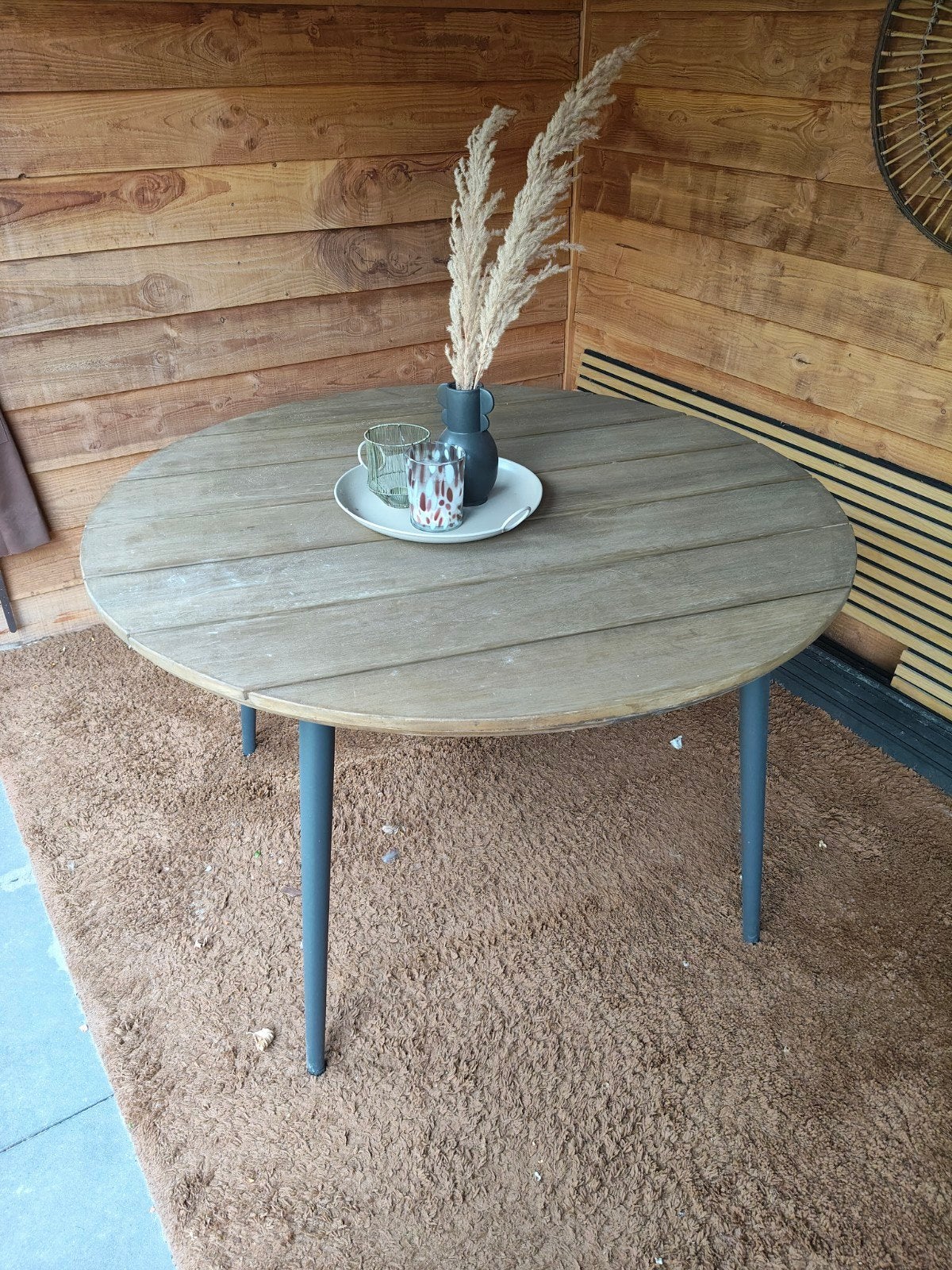 ronde buitentafel 130 cm diameter teakhout, Ophalen, 100 tot 150 cm, 100 tot 150 cm, Teakhout