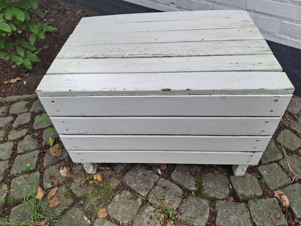 buiten kruk bankje box, Ophalen of Verzenden, Gebruikt, Hout