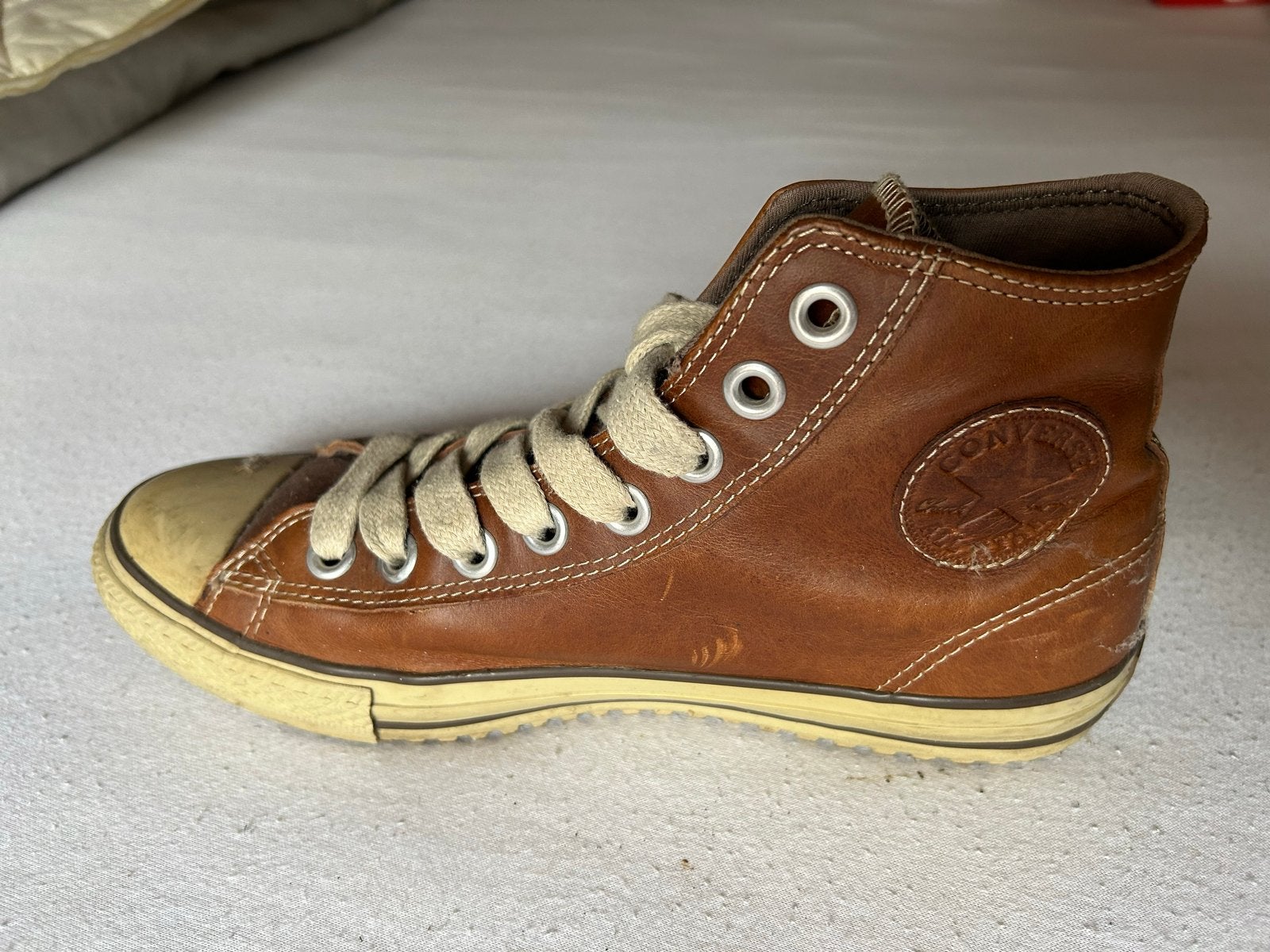 Converse All Star hoge sneakers vintage, leer bruin maat 42, Ophalen of Verzenden, Gedragen, Bruin, Sneakers of Gympen