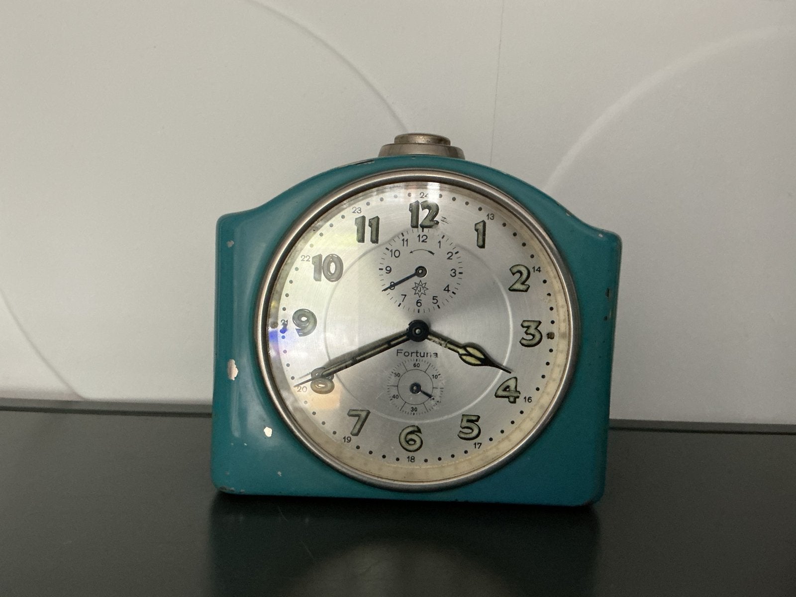Vintage Fortuna Wekker - Turquoise Metaal, Ophalen of Verzenden