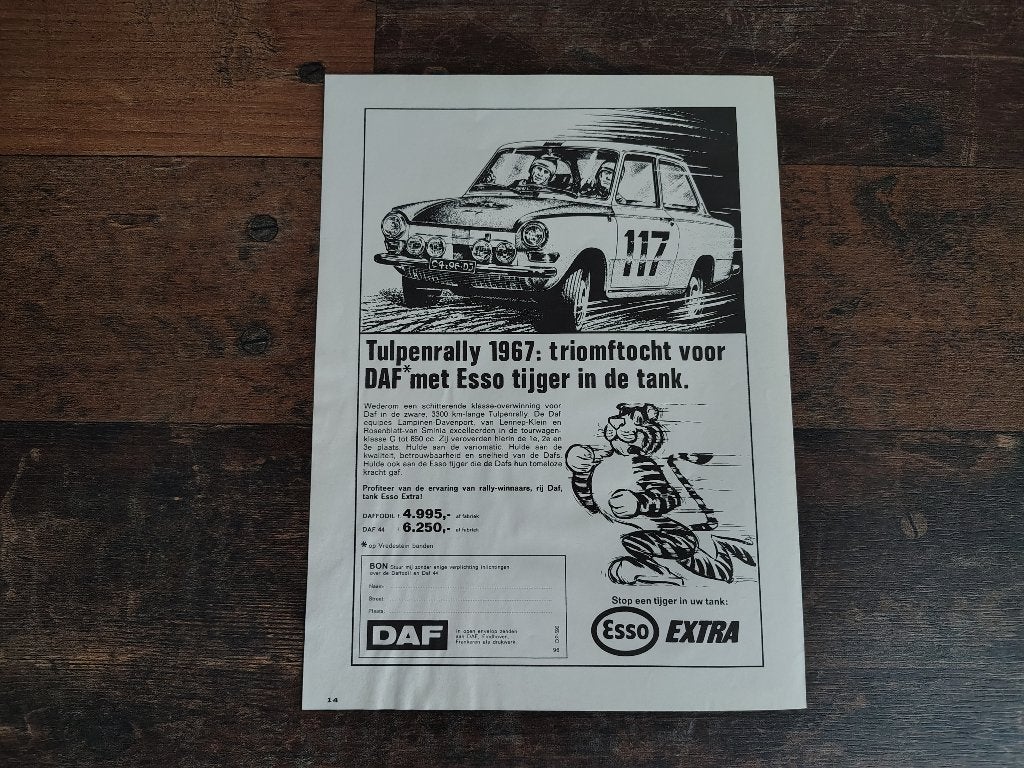 Reclame: DAF 44/ Rallye / Variomatic (1967) 29 x 21 cm, Verzenden, Gebruikt, Auto's
