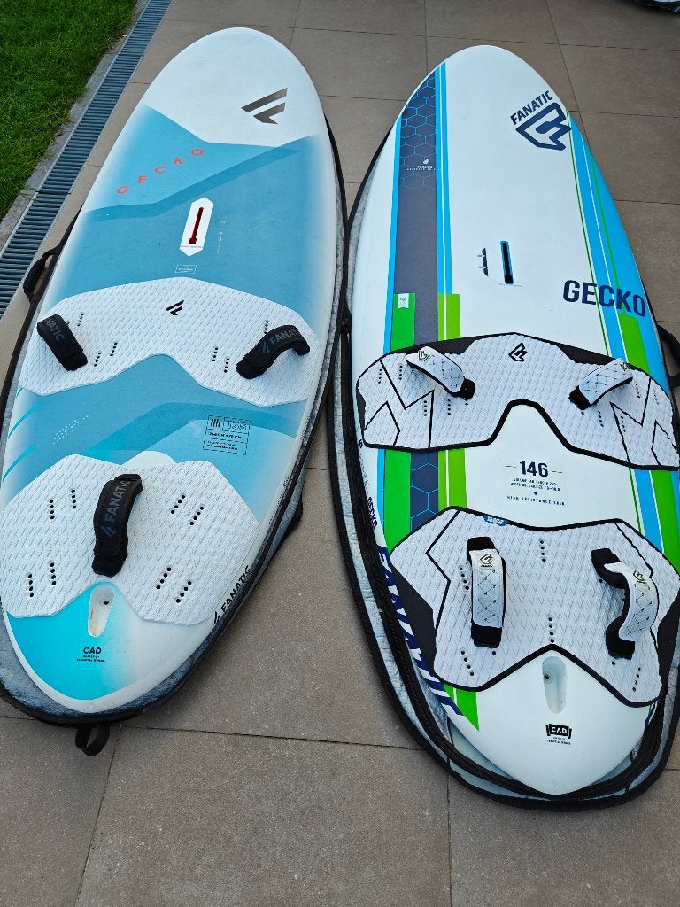 2 Gecko 135 en 146 pik en mix met zeilen voor complete set, Watersport en Boten, Windsurfen, Ophalen, Gebruikt, Met mast, 5 tot 6.5 m²